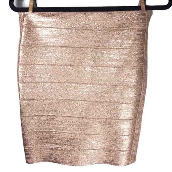 NWOT Haute Hippie Gold Metallic Glitter Bandage Mini Pencil Skirt Size Small