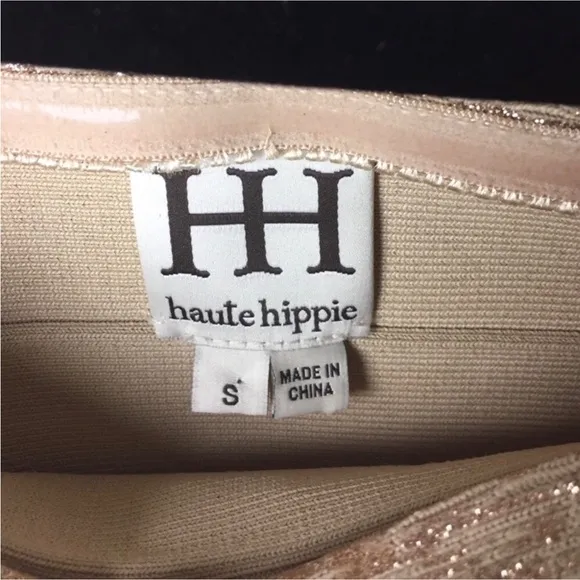 NWOT Haute Hippie Gold Metallic Glitter Bandage Mini Pencil Skirt Size Small