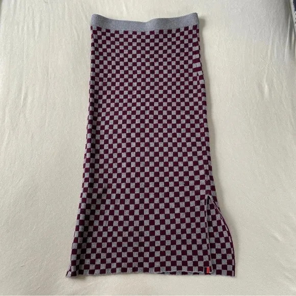 NWOT KULE THE TAWNY HEATHER GREY WINE CHECKERED KNIT PENCIL TUBE SKIRT SZ XL