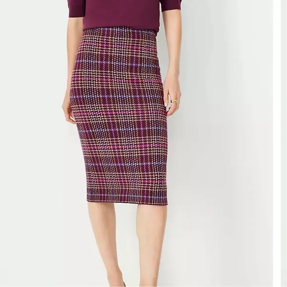 NWT. Ann Taylor Plaid Sweater Pencil Skirt