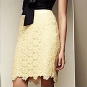 Nwt Anthropologie Elevanses Allamanda Yellow Lace Crochet Pencil Skirt Size 4