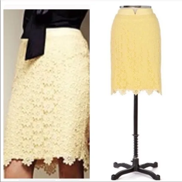 Nwt Anthropologie Elevanses Allamanda Yellow Lace Crochet Pencil Skirt Size 4