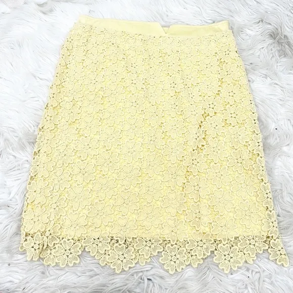 Nwt Anthropologie Elevanses Allamanda Yellow Lace Crochet Pencil Skirt Size 4