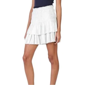NWT Current Air Smocked High Waist Tiered Metallic Silver Mini Skirt Size Small