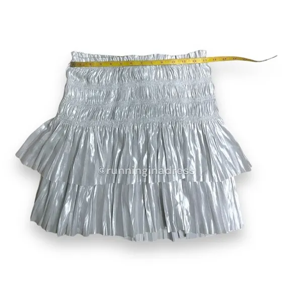 NWT Current Air Smocked High Waist Tiered Metallic Silver Mini Skirt Size Small