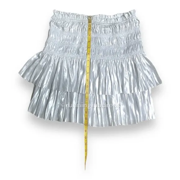 NWT Current Air Smocked High Waist Tiered Metallic Silver Mini Skirt Size Small