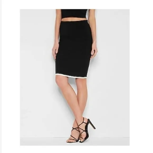 NWT, Express • Body Contour Contrast Tipped Sweater Pencil Skirt, Size XS