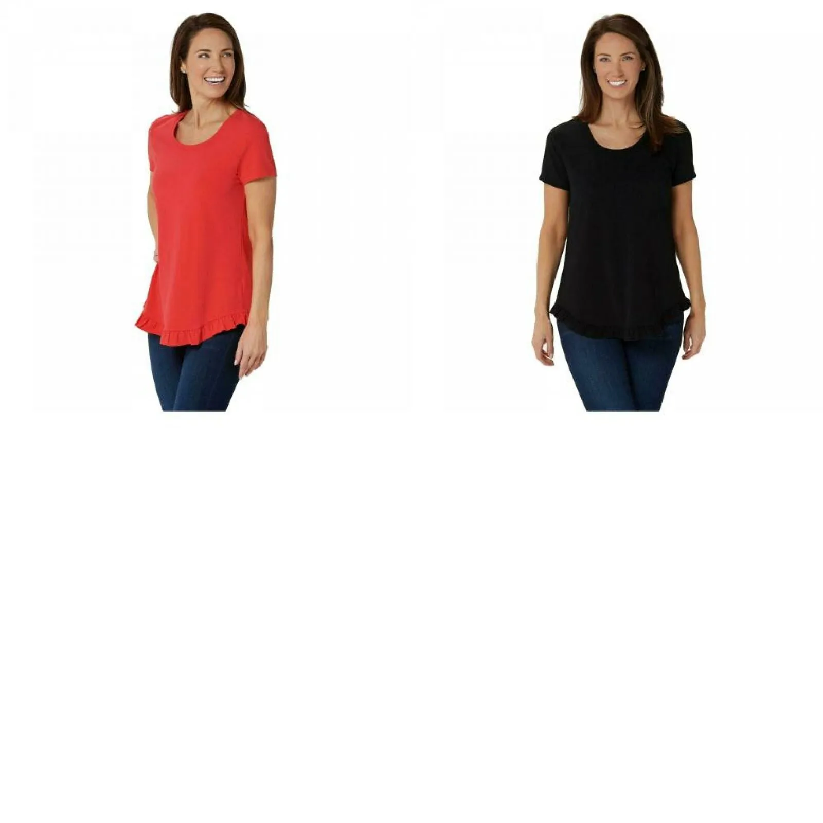 NWT Isaac Mizrahi Live! Scoop Neck Curved Ruffle Hem Knit Top. A378050-Reg M