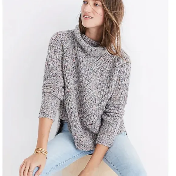 NWT Madewell Colorfleck Slouchy Ribbed Turtleneck Sweater XS