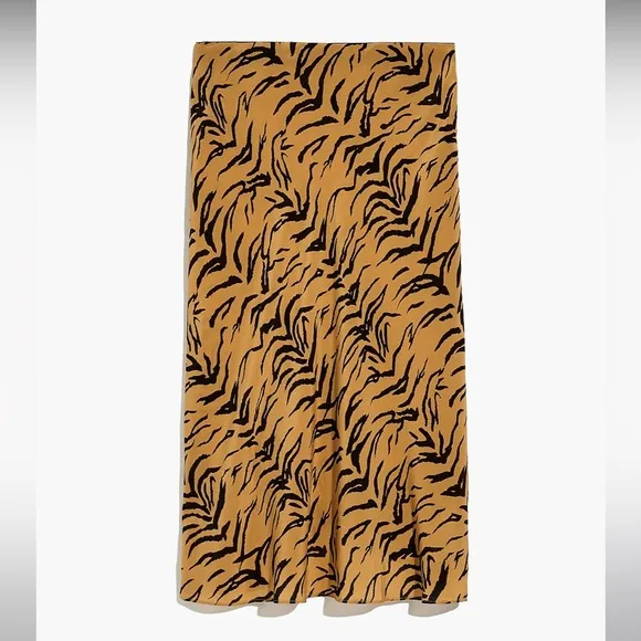 NWT Madewell Silk Midi Slip Skirt in Tiger Stripe - Size 0