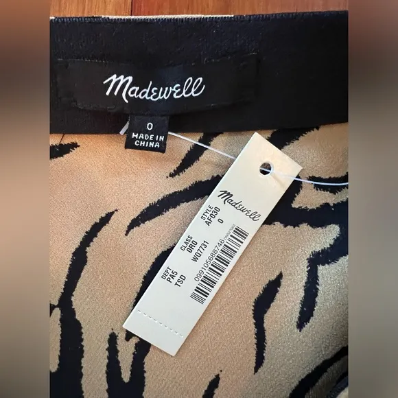 NWT Madewell Silk Midi Slip Skirt in Tiger Stripe - Size 0