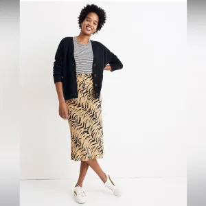 NWT Madewell Silk Midi Slip Skirt in Tiger Stripe - Size 0