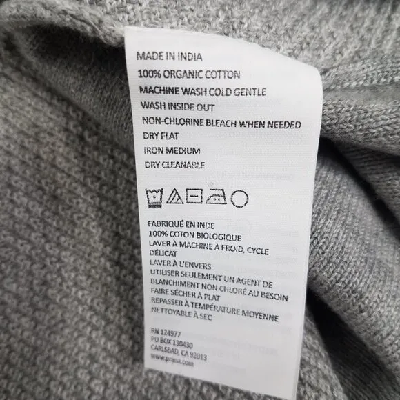 NWT Prana gray Heather V-Neck 100% Cotton Cedros Sweater Tunic ladies XS X-Small