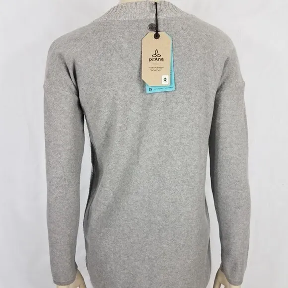 NWT Prana gray Heather V-Neck 100% Cotton Cedros Sweater Tunic ladies XS X-Small