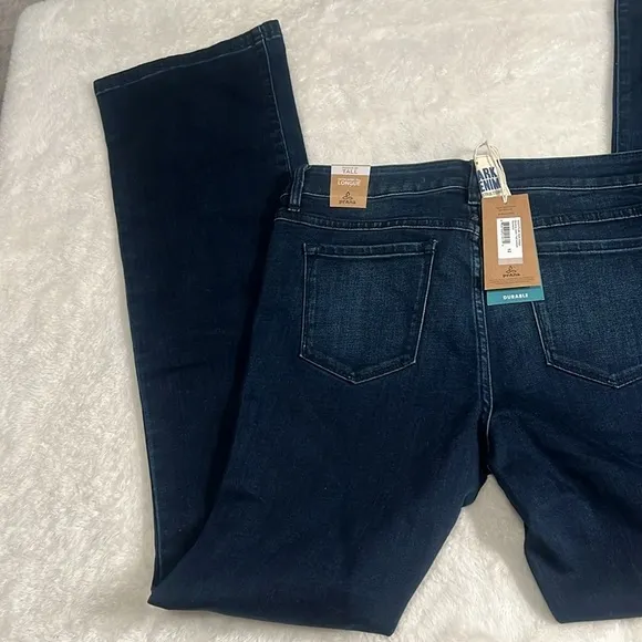 NWT prAna Sz 12 / 31 Tall Dark Indigo Bootcut Geneva Denim Jeans Sustainable