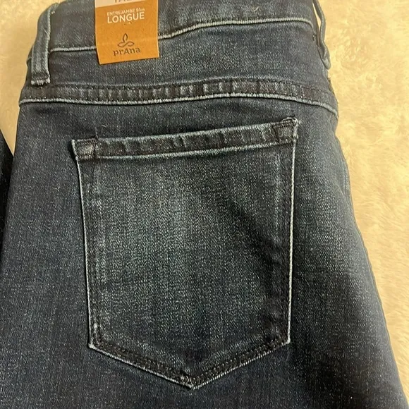 NWT prAna Sz 12 / 31 Tall Dark Indigo Bootcut Geneva Denim Jeans Sustainable