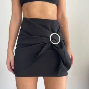 NWT Romeo and Juliet couture silver belted ring mini black skirt M