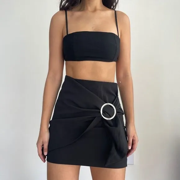 NWT Romeo and Juliet couture silver belted ring mini black skirt M