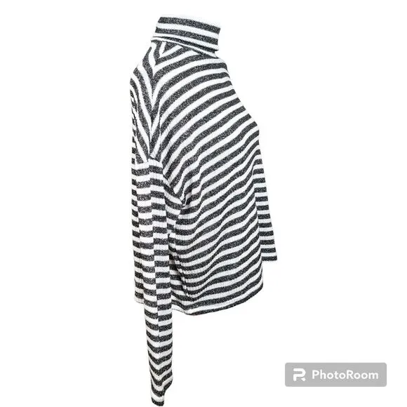 NWT Sanctuary Size Medium White Silver Stripe Relaxed-Fit Turtleneck Sweater
