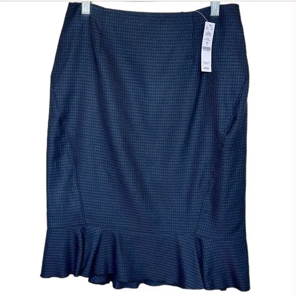 NWT White House Black Market flounce hem pencil skirt blue houndstooth Sz 4