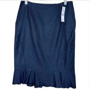 NWT White House Black Market flounce hem pencil skirt blue houndstooth Sz 4