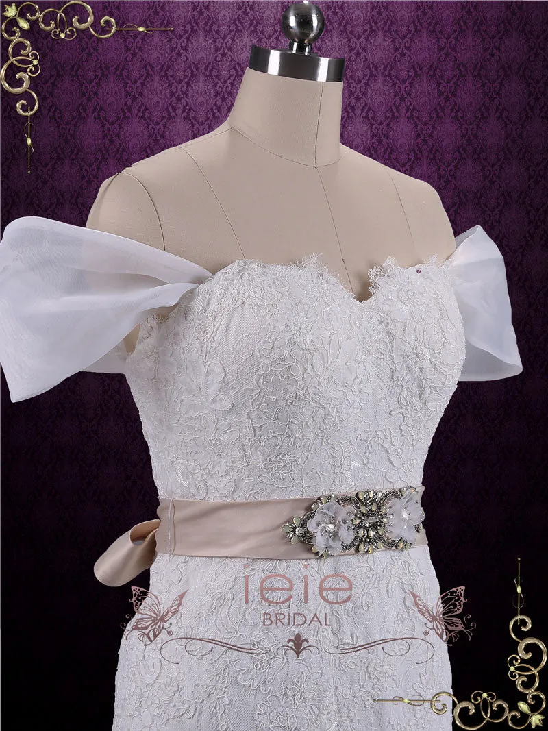 Off Shoulder Lace Fit and Flare Wedding Dress JOYCE