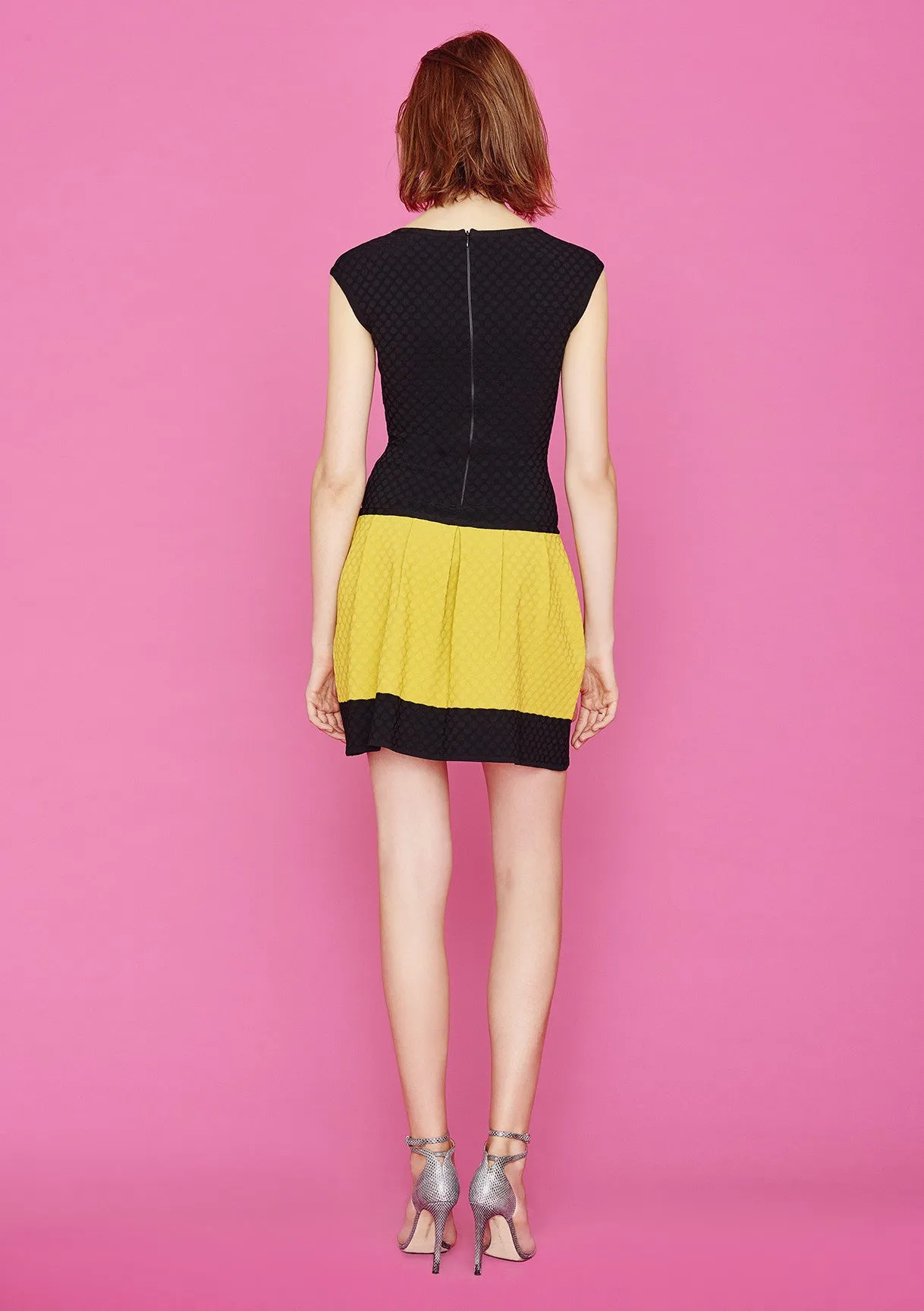 Ophelia - Black Textured Polka Dot Dress