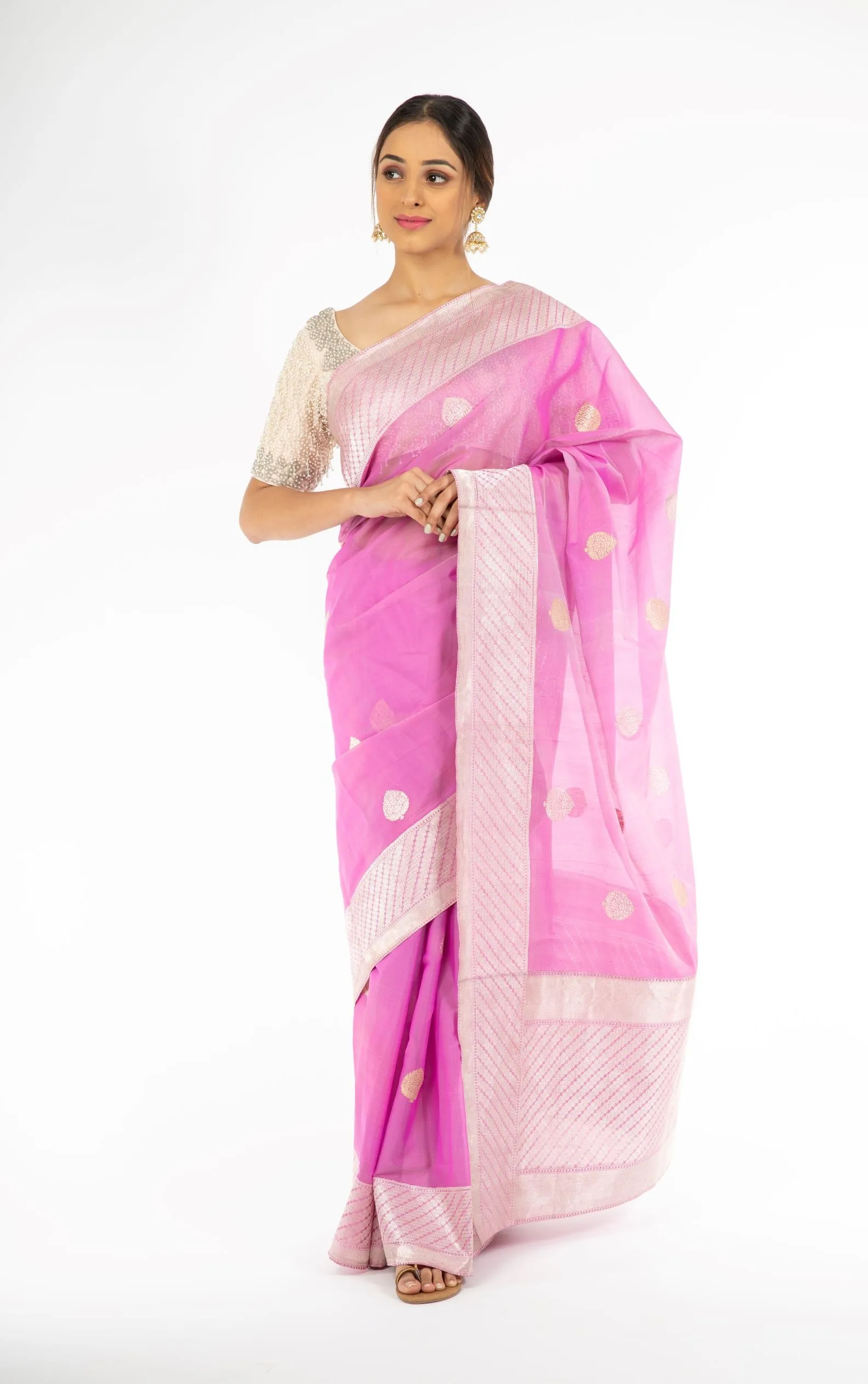 Opulent Purple Color Kora Silk Saree with Sona Rupa Zari