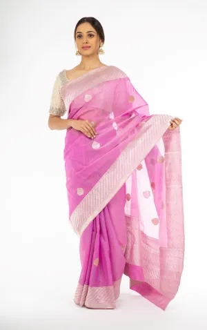 Opulent Purple Color Kora Silk Saree with Sona Rupa Zari