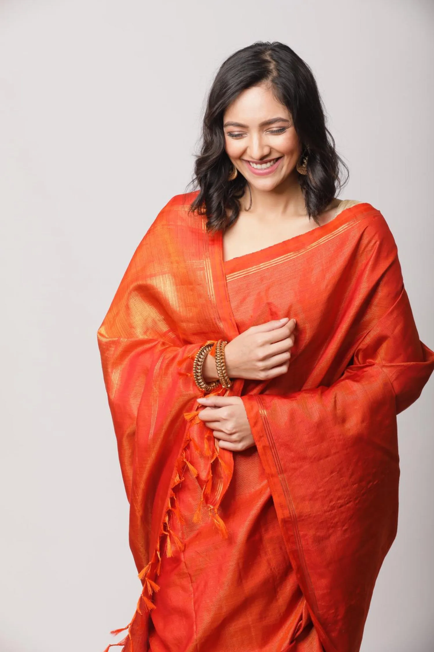 Orange kanjiveram Saree