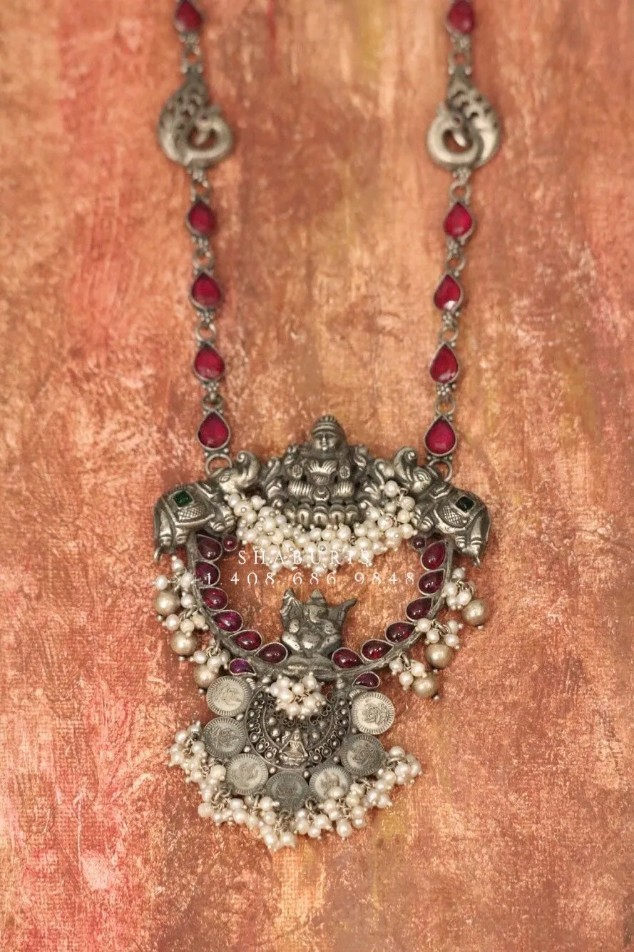 Oxidized silver pendent Silver jewelry Indian simple nakshi work ,oxidized ,Indian party wear jewelry,Indian Jewelry-NIHIRA-SHABURIS
