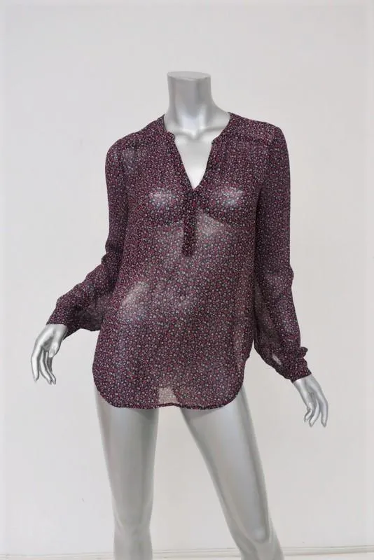 PAIGE Blouse Cheri Black/Cabernet Floral Print Silk Size Small Long Sleeve Top