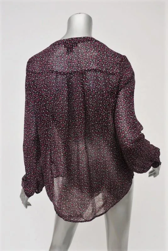 PAIGE Blouse Cheri Black/Cabernet Floral Print Silk Size Small Long Sleeve Top