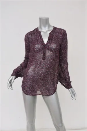 PAIGE Blouse Cheri Black/Cabernet Floral Print Silk Size Small Long Sleeve Top