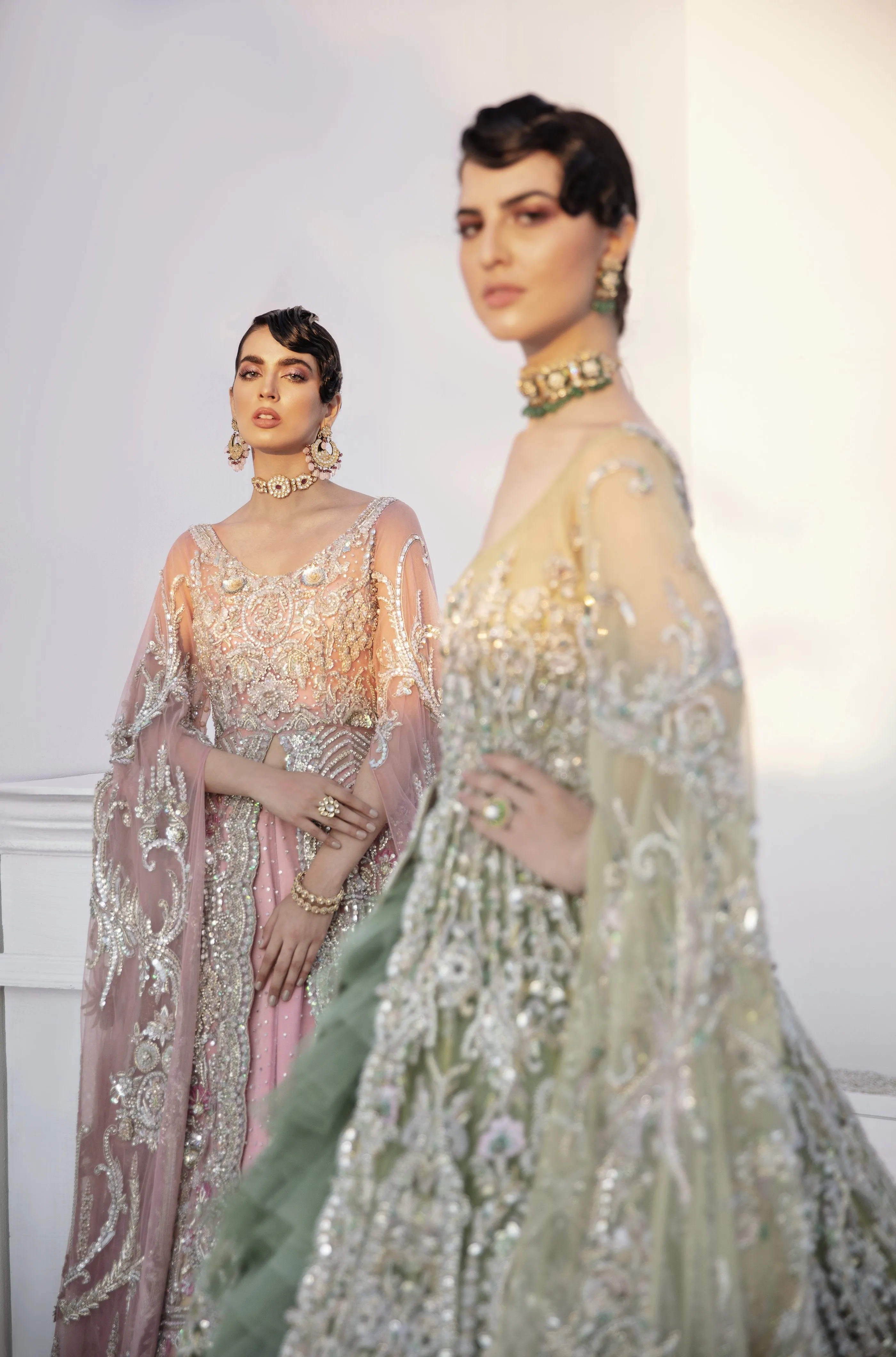 Pakistani Bridal Lehenga Designs in Embellished Heavy Hand Needle Work for Wedding Wear in Silver Sequin Lehenga in Long Gown #BN942