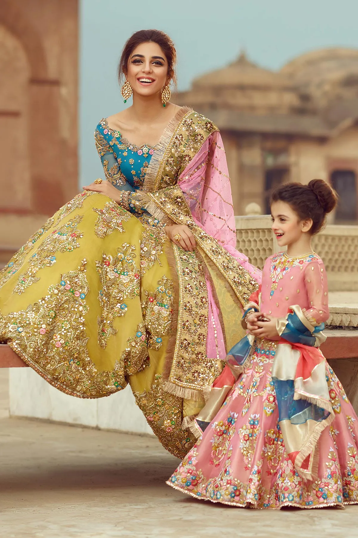 Pale Yellow and Firozi Wedding Lehenga