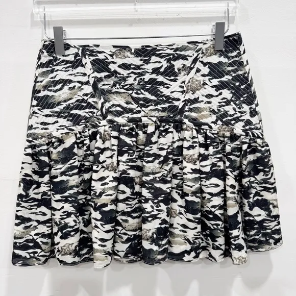 Parker Silk Camo Flounce Hem Mini Skirt Size 2