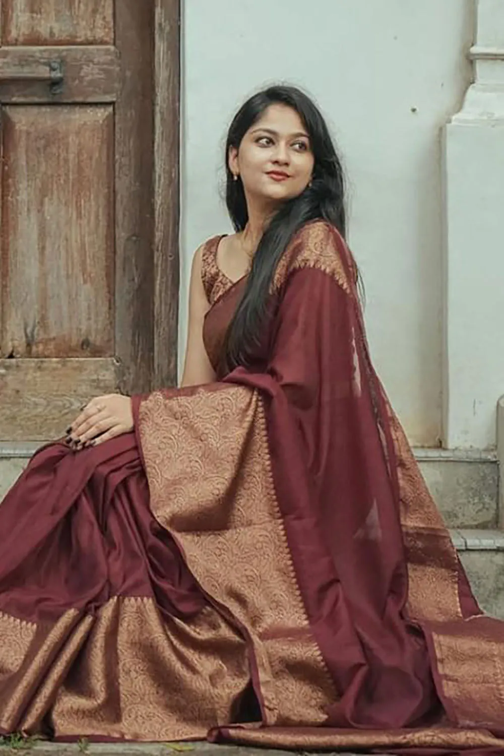 Pastel Maroon Soft Silk Saree With Weaving Work