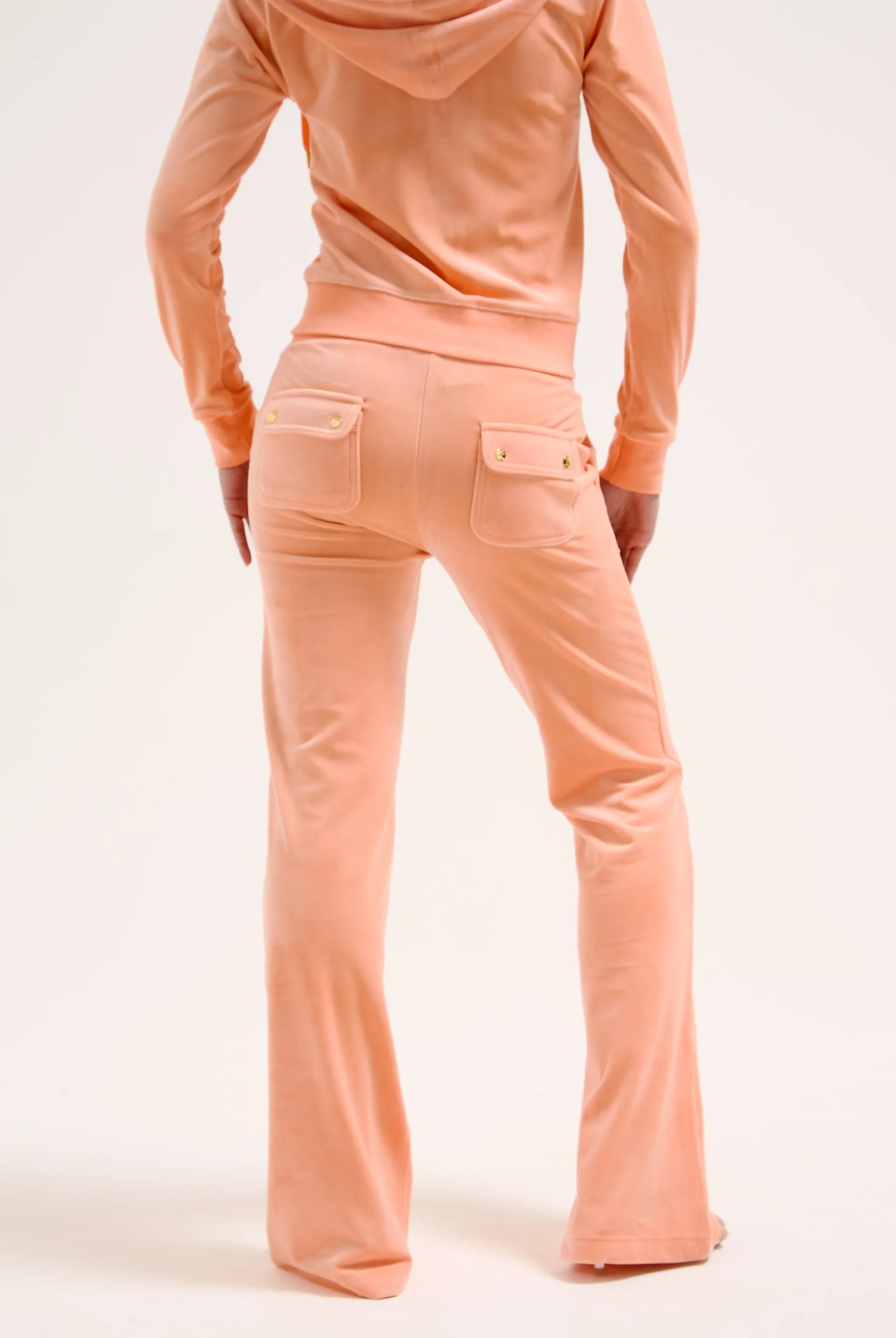 PEACH PINK / GOLD LOW RISE FLARE CLASSIC VELOUR TRACK PANT