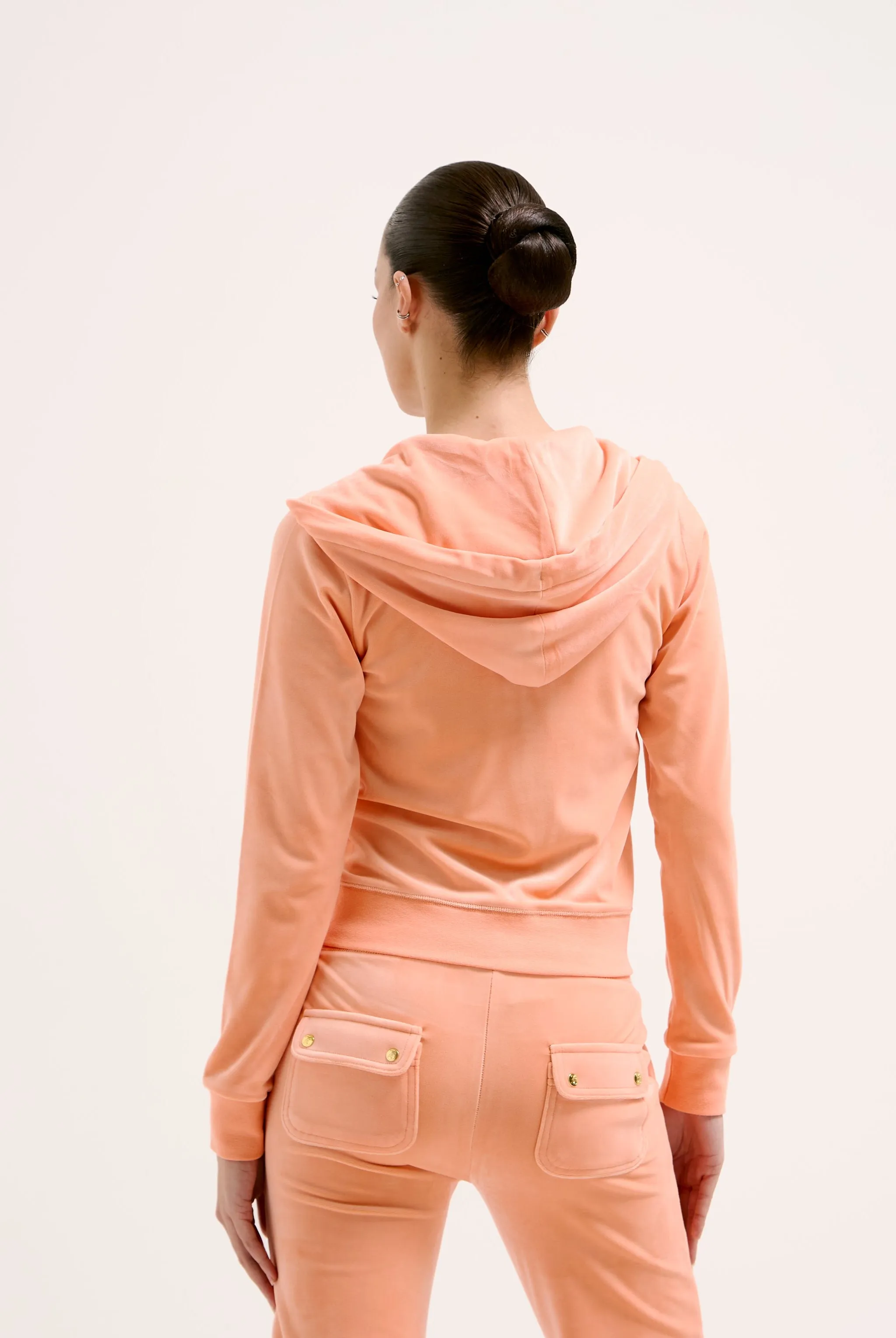 PEACH PINK / GOLD LOW RISE FLARE CLASSIC VELOUR TRACK PANT