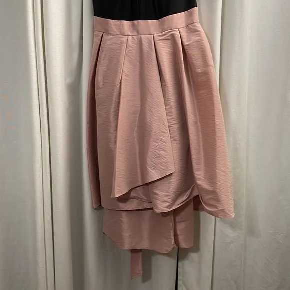 Pearl Trim Twist Belted Waist Hi-Low Fit &amp; Flare Midi Dress