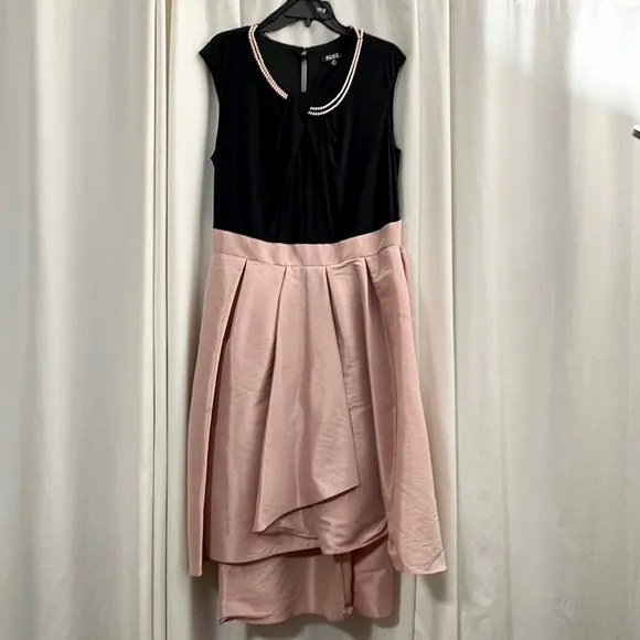 Pearl Trim Twist Belted Waist Hi-Low Fit &amp; Flare Midi Dress