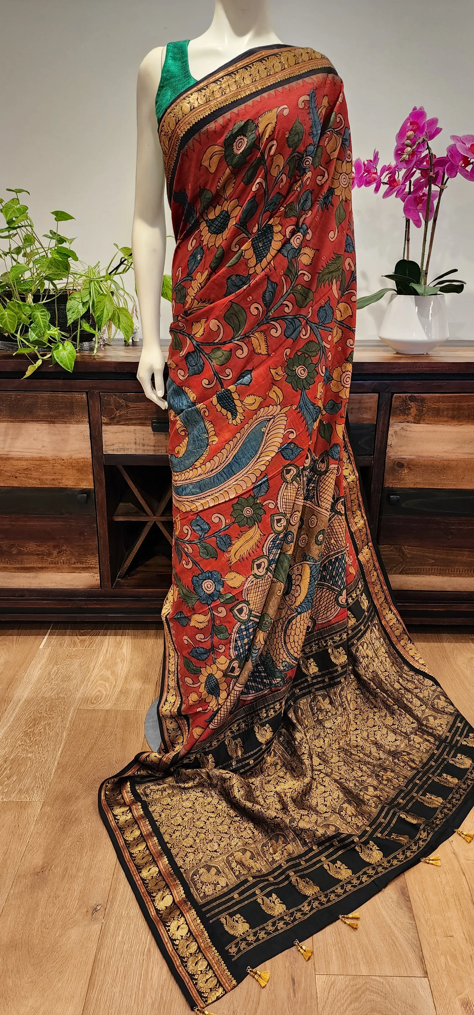 Pen kalamkari Gadwal Silk Saree Collection W/ Custom Blouse.