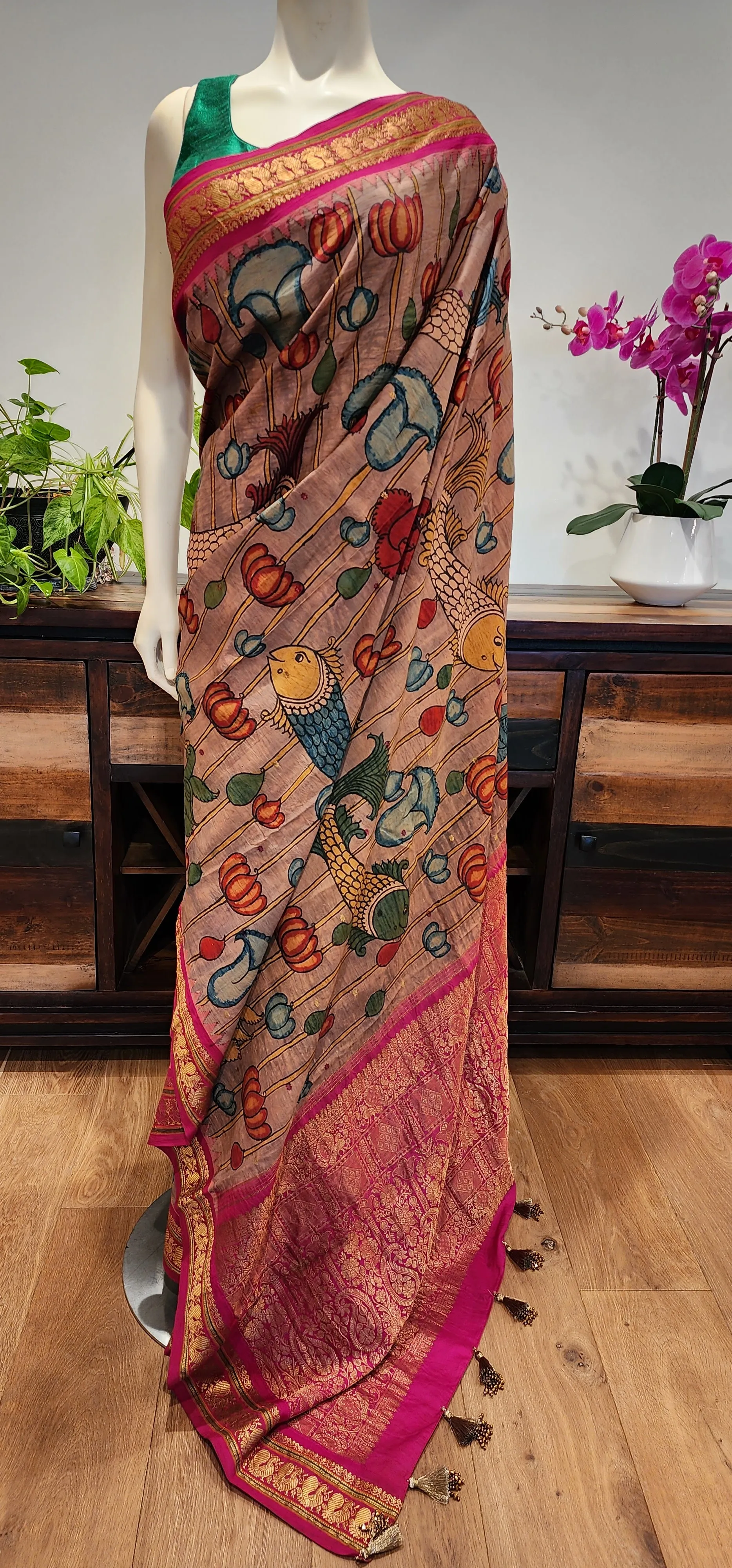 Pen kalamkari Gadwal Silk Saree Collection W/ Custom Blouse.