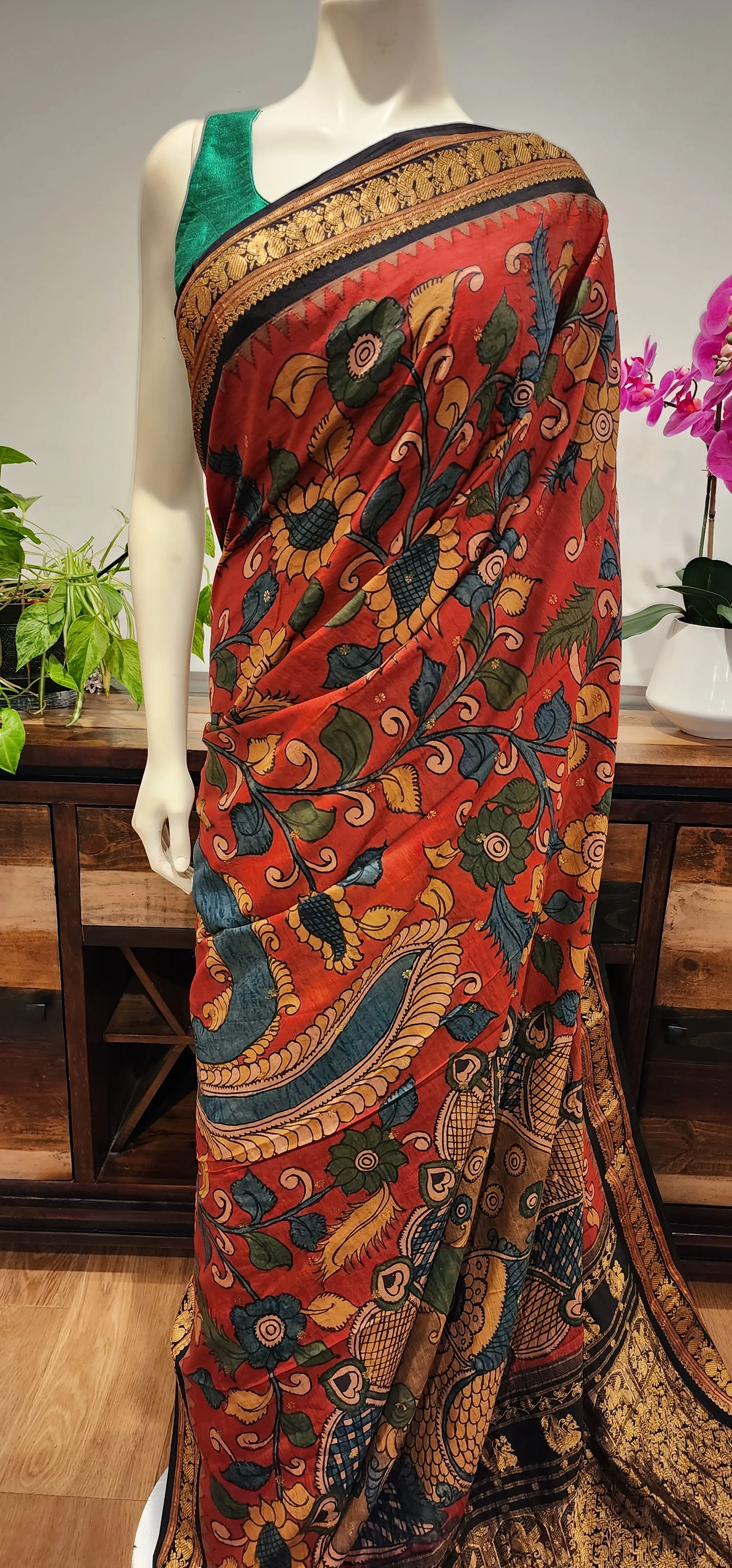 Pen kalamkari Gadwal Silk Saree Collection W/ Custom Blouse.