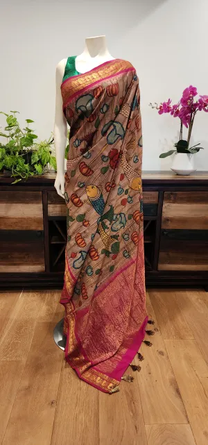 Pen kalamkari Gadwal Silk Saree Collection W/ Custom Blouse.