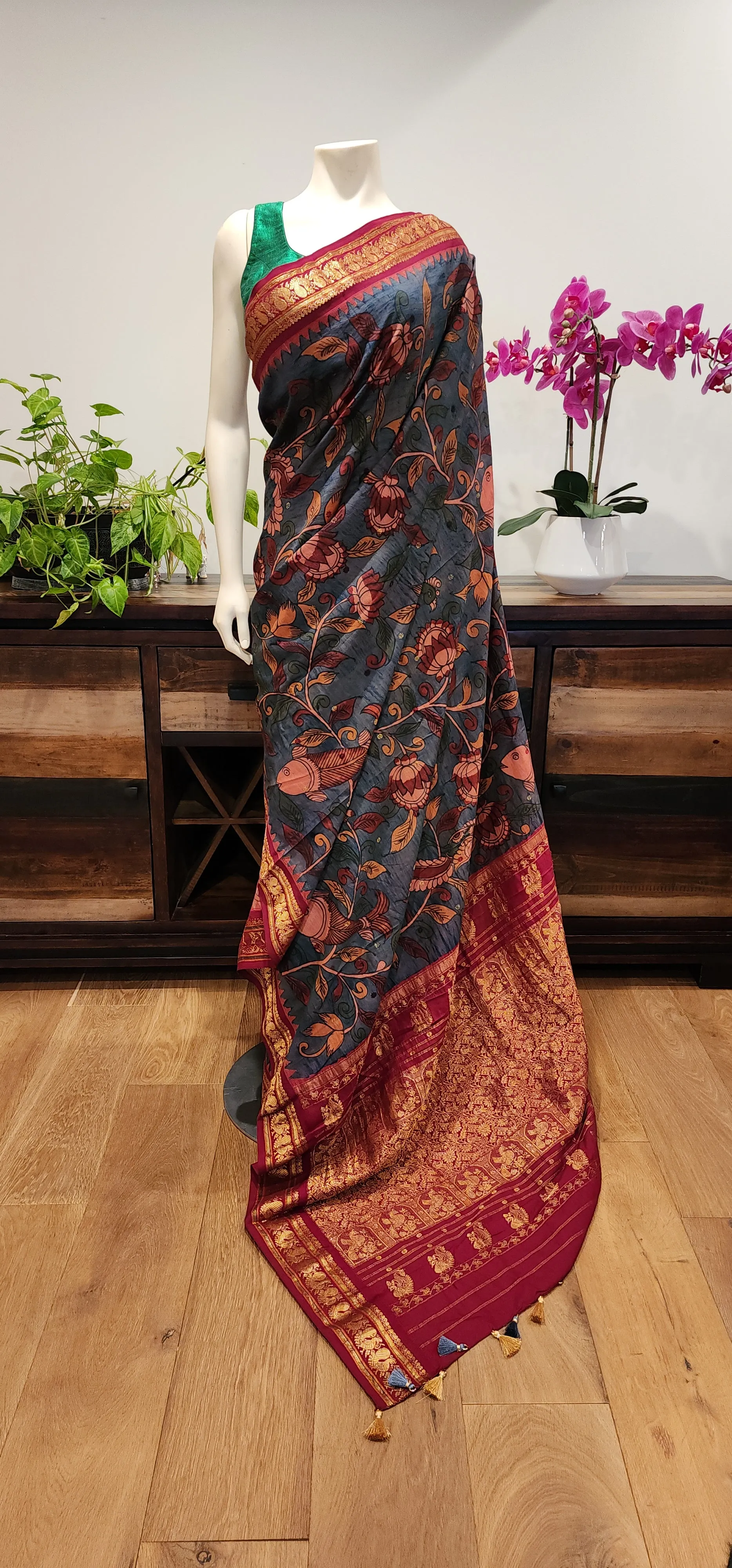 Pen kalamkari Gadwal Silk Saree Collection W/ Custom Blouse.