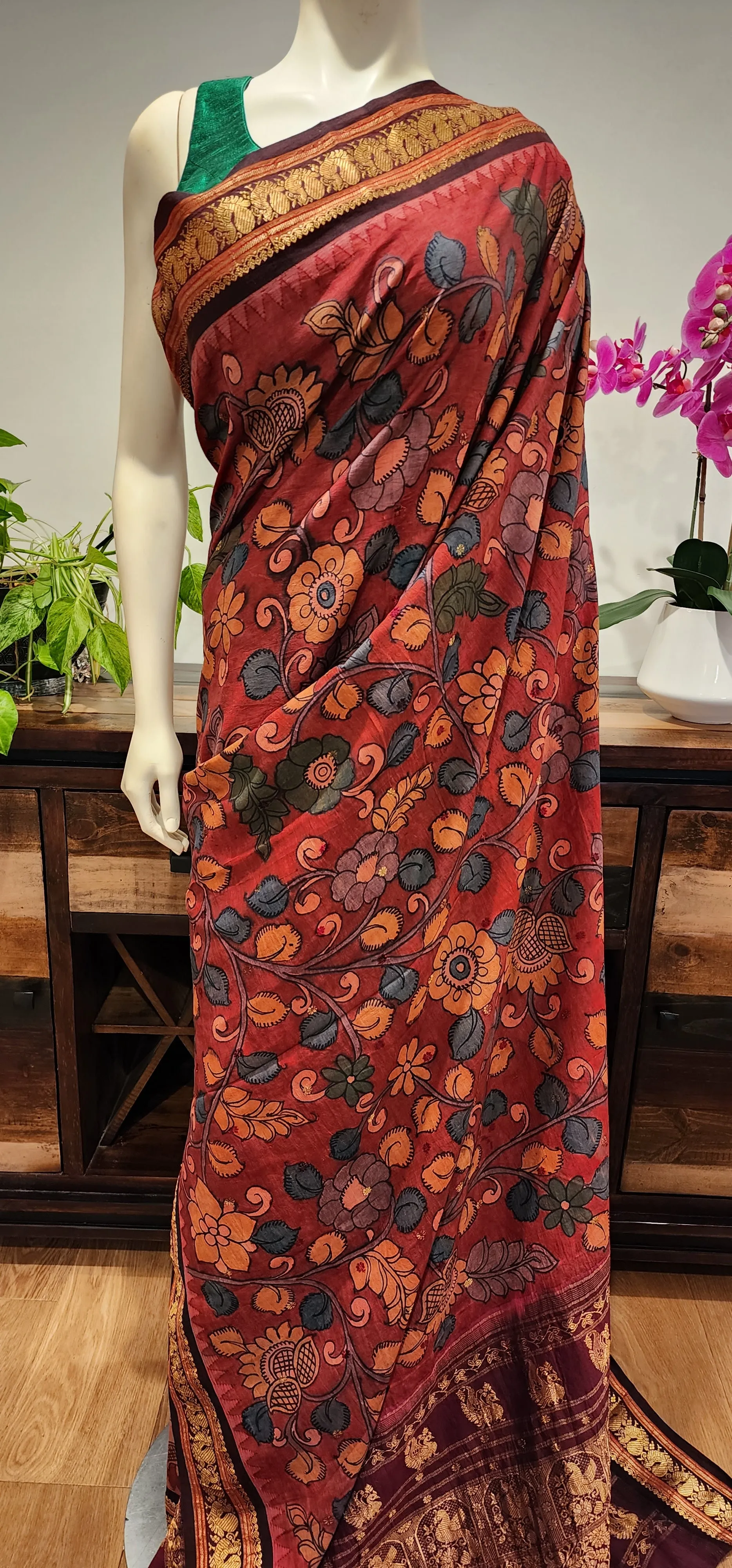 Pen kalamkari Gadwal Silk Saree Collection W/ Custom Blouse.