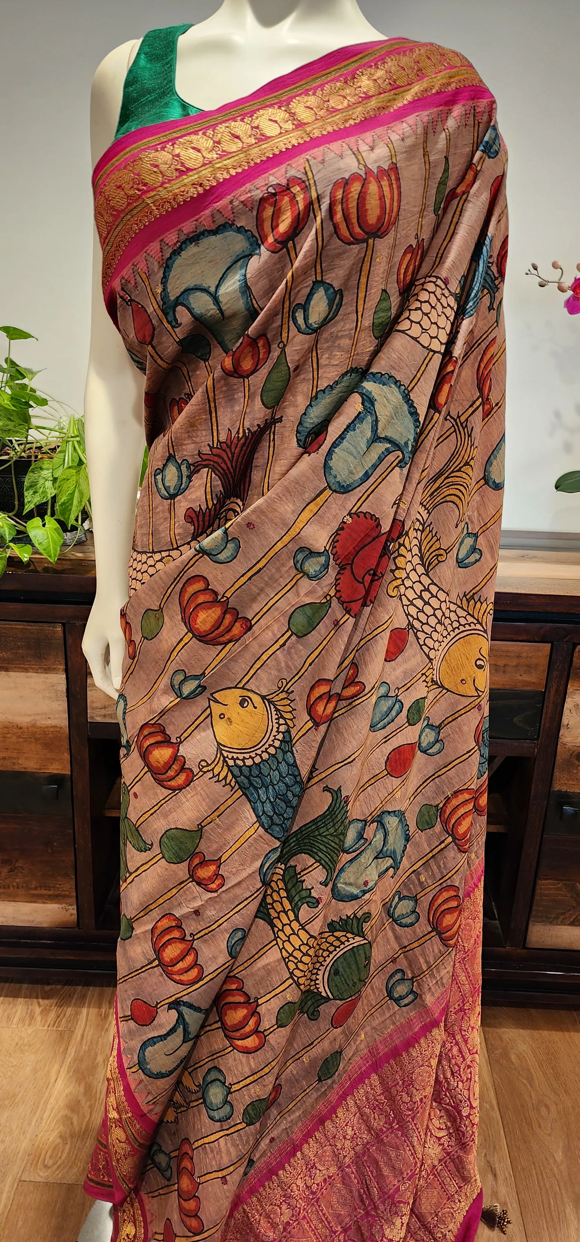 Pen kalamkari Gadwal Silk Saree Collection W/ Custom Blouse.