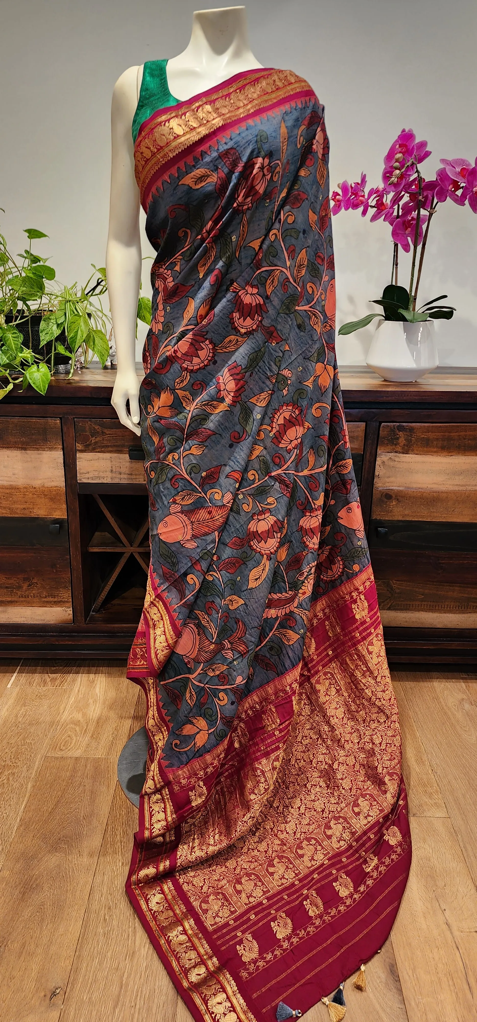 Pen kalamkari Gadwal Silk Saree Collection W/ Custom Blouse.